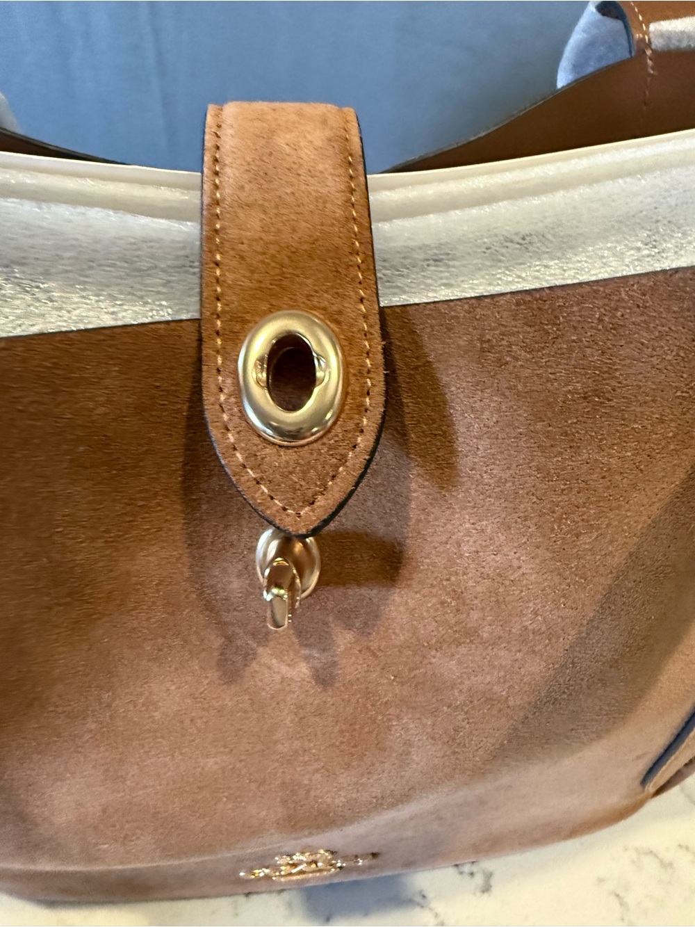 Coach Suede Tote in Rich Chestnut Brown with Gold Hardware - Picture 10 of 10
